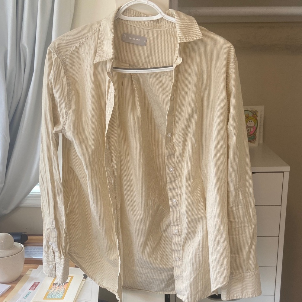 Everlane Striped Yellow and White Button-Up Shirt